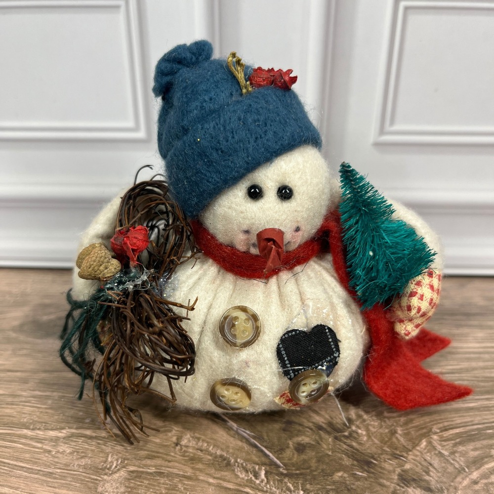 Lee & Lee Dallas Snowman Ornament Plush Small White Red Blue Primitive Rustic